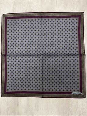 Vintage handkerchief Pocket in Gray with Purple Border cotton